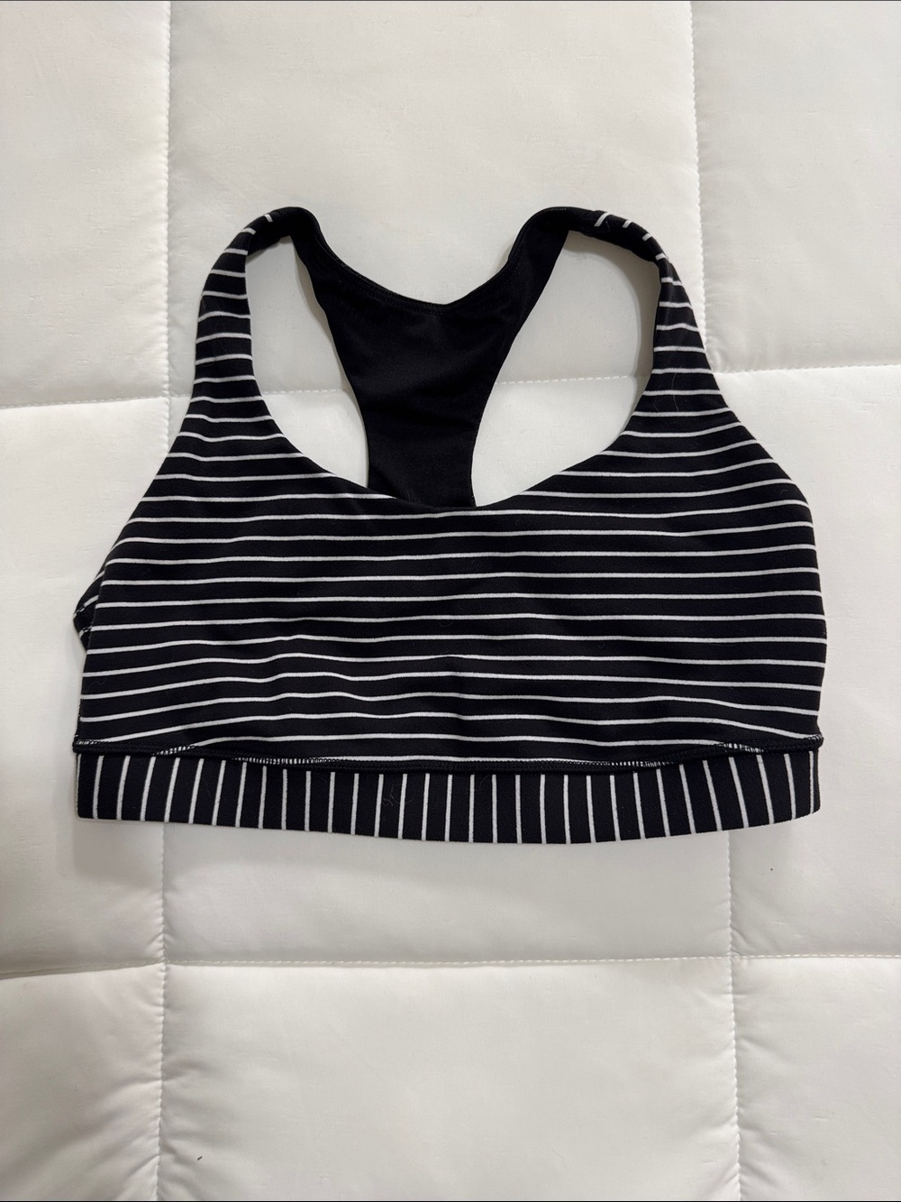 lululemon athletica Black and White Striped Racerback Sports Bra